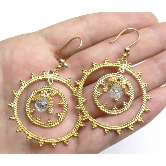 Dangle Crystal drop 18K Gold over SILVER Earrings - Picture 4 of 5